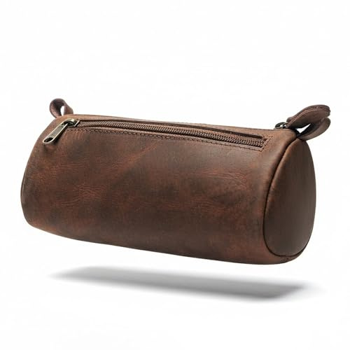WANDERINGS Kleine Dreieckige Leder-Stiftetasche –8,5 / 21,6 cm – Handgefertigtes Reißverschlussetui aus Vollnarbenleder – Kompaktes Federmäppchen für Künstler, Damen und Herren