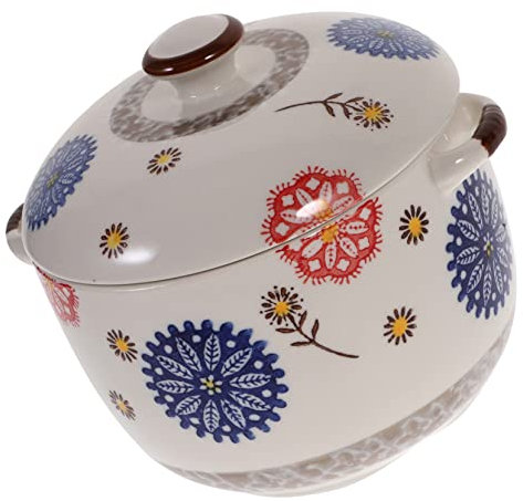 Mobestech Bol à Ragoût En Céramique Japonaise 1000ml Avec Couvercle, Support à Soupe Résistant à La Chaleur, Bol à Dessert Manuel Cuisine Domestique