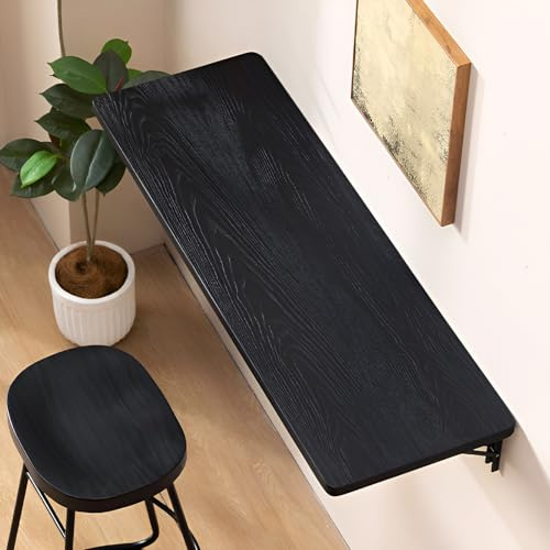 Wandklapptisch Aus Kiefernholz, Schwebende Wandmontierte Schreibtisch Werkbank Mit Eisenhalterung, Wäscheklapptisch Küchentisch Esstisch Schminktisch(Schwarz,80x30cm/31.5x11.8)