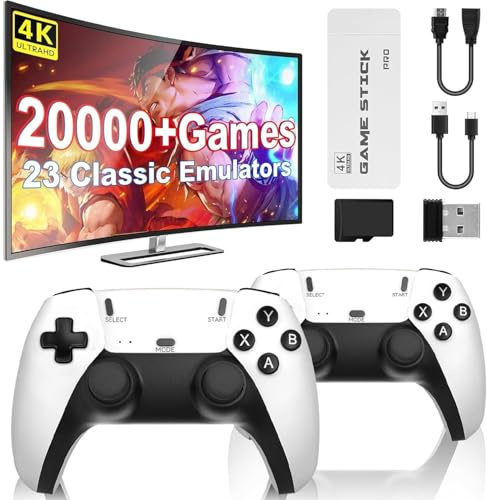 PZNETUE 2025 Retro Games Console, Retro Game Stick Built-in 20.000+ Classic Games with Wireless Controller, Plug & Play for TV HDMI, Retro Game Console for Family and Adult (Max Pro+)