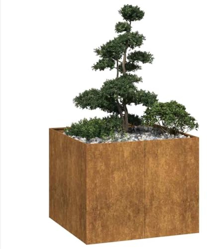 WRJENFSC Jardinière surélevée 100x100x80 cm Acier corten Brun rouillé Fond Ouvert bac Potager Exterieur Grande capacité Jardiniere Haute Balcon Patio