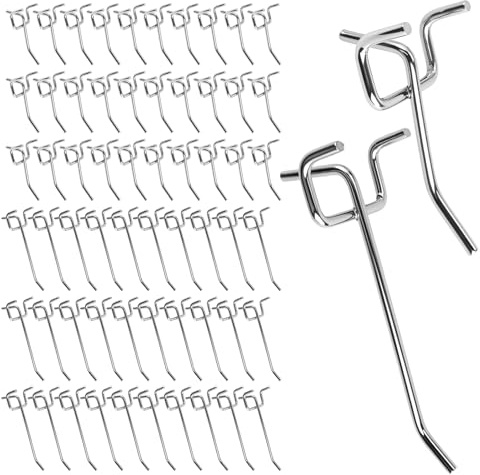 60 Pezzi Ganci per Pannelli Forati, 5cm/10cm Ganci per Pegboard in Metallo