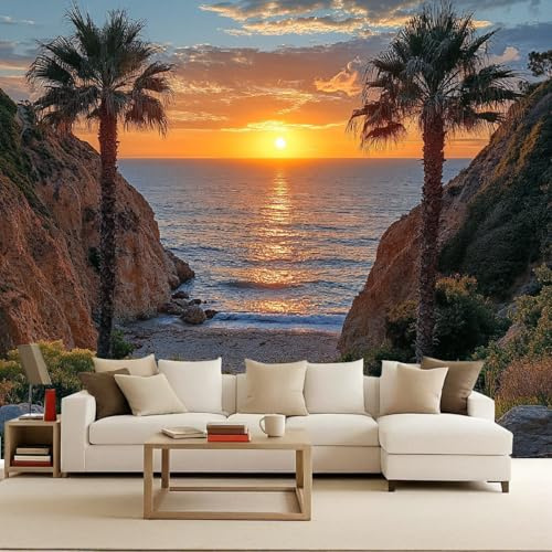 Fotomurale Mare Blu Spiaggia Carta da parati murale 400x280 cm TNT Murale Paesaggio alla moda Decorazione da Muro XXL Poster Gigante Design Carta per pareti Vista sul mare