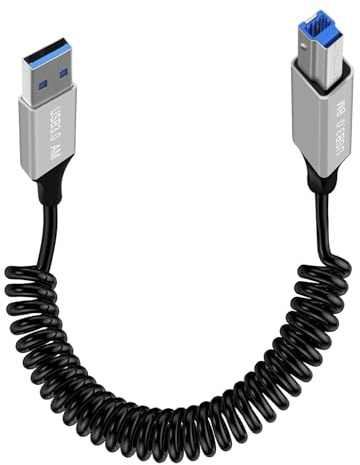 YINGAYOU USB A USB B Spiralkabel Druckerkabel Spiralkabel Super Speed 5 Gbps für Scanner Externe Festplatten, Multifunktionsdrucker (USB A, 1.5 m)