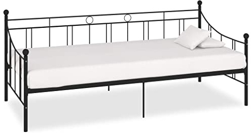 GeenYuu Tagesbett-Rahmen Schwarz Metall 90x200 cm, Robustes Einzelbett für Gästezimmer, Schlafzimmer, Wohnzimmer, vielseitiges Schlafsofa aus Metall und Sperrholz