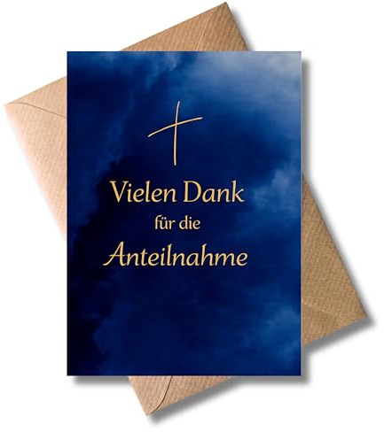 WBdesignz 10er-Set Beileidskarten Danksagung „Vielen Dank für die Anteilnahme“ mit Umschlägen - Blaue, christliche Trauerkarten mit Kreuz - Kondolenzkarten für Trauerfeiern, Beerdigungen (DIN A6)