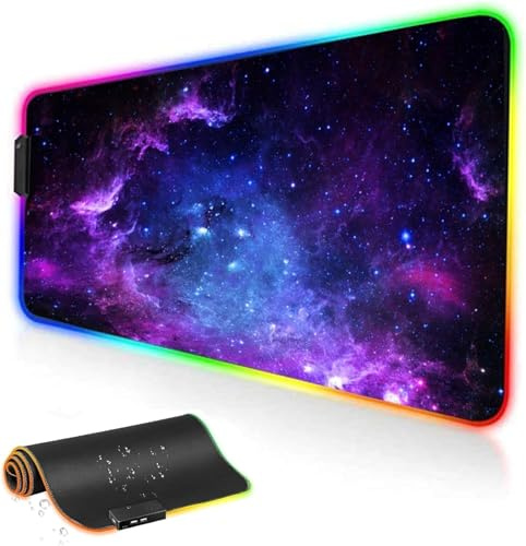 UCMDA RGB Tapis de Souris Gaming - Grand Tapis de Souris XXL 900x400mm, 14 Modes LED Lumineuse Mouse Pad, Mouse Pad Rétroéclairage, Surface Antidérapante pour Gamer, Ordinateur, PC, Ciel étoilé