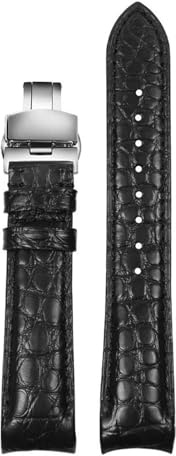 ZXZVRUHMC 20 mm/22 mm gebogenes Krokodilleder-Uhrenarmband, kompatibel mit Rolex, Omega, Tissot, IWC und Seiko. Weiches Lederarmband for Herren.(Black-Silver Fold,20mm)