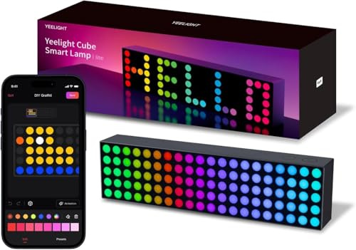 Yeelight Lampe de table intelligente LED Pixel, lampe de bureau DIY 16 m, synchronisation de la musique, affichage RVB, heure, compatible avec contrôle de l'application Alexa Matter, Wi-Fi 2,4 GHz