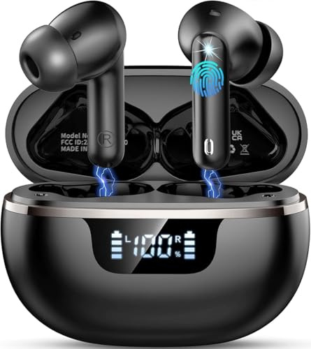 2026 Wireless Earbuds, Bluetooth 5.4 Headphones, 50H Playtime In Ear Earphones HiFi Stereo, Ear buds with 4 ENC Noise Cancelling Mics Deep Bass, IP7 Waterproof Earbuds with LED Display, Fast Charging