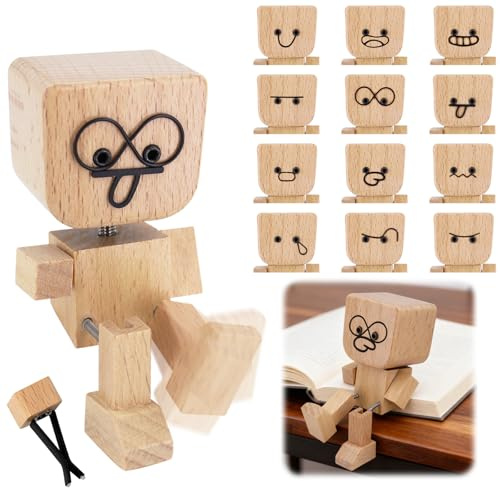 Figura de hombre de madera sacudida, encantadora figura de madera con una sonrisa, hombre tambaleante con pies oscilantes con 12 expresiones magnéticas, decoración de coche hecha a mano