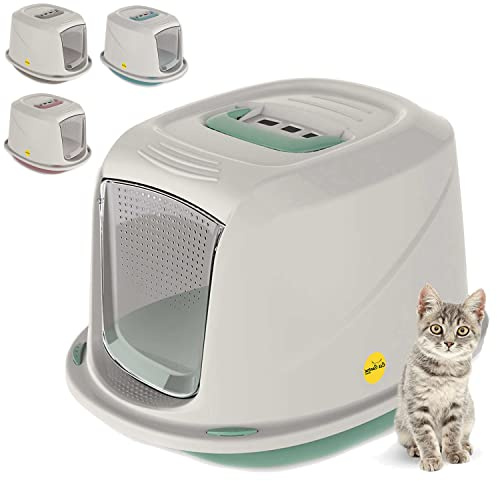 Bac à litière pour Chat avec Couvercle, Toilettes pour Chat avec poignée de Transport, clapet et Filtre, Existe en 4 Couleurs