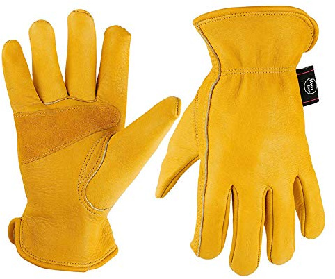 Kim Yuan Leder-Arbeitshandschuhe für den Gartenbau/Schneiden/Aufbau, für Männer und Frauen, elastisches Armband mit Palm, M, L/XL, gelb