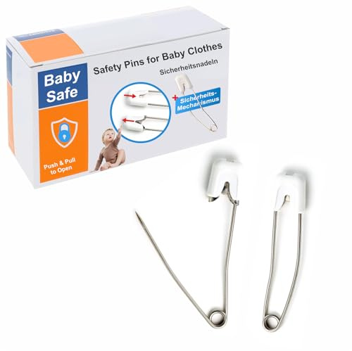 Experttillbehör® säkerhetsnålar med babystängning [säkerhetsblöjnålar] vit stor 58 mm set om 20 | blöjpennor i rostfritt stål för barn | tygblöjor med extra säkerhetslås