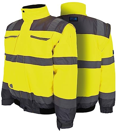 PRO FIT Warnschutz Pilotenjacke – Atmungsaktive Arbeitsjacke, Wind- & Wasserabweisend, Ärmel abnehmbar, Reflexstreifen, Unisex - Gr. S-XXXL, Neongelb/Neonorange