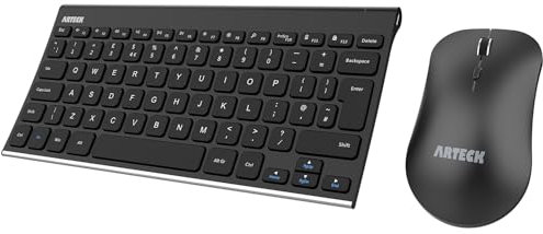 Arteck 2.4G Wireless Keyboard and Mouse Combo QWERTY UK Layout Compact Stainless Full Size Keyboard and Ergonomic Mouse for Computer/Desktop/PC/Laptop and Windows 10/8/7 Build in Rechargeable Battery