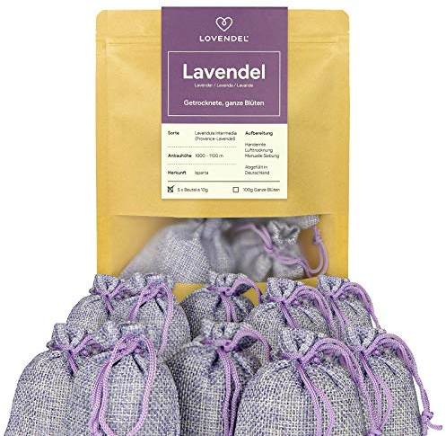 LOVENDEL 10x Lavendelsäckchen mit Lavendel - Blüten - 100g Natürlicher Bio Mottenschutz in Duftsäckchen für den Kleiderschrank