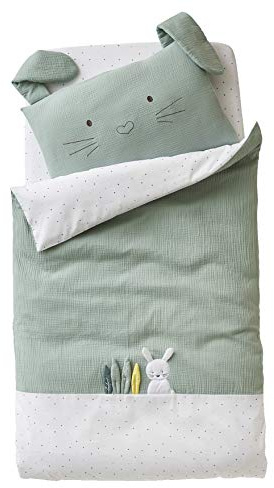 Vertbaudet Baby Bettbezug,Green Rabbit mit Musselin grün 80X120
