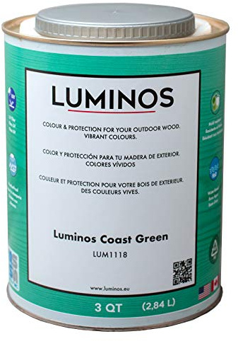 Luminos - LUM1118 - Coast Green - Oudoor Water-Based Wood Finish Stain Protector BIO-Based Protector - Coast Green 3QT