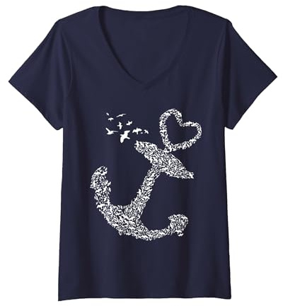 Damen Segeln Seeseite Skipper Anker Boot Segler Kapitän Segelboot T-Shirt mit V-Ausschnitt