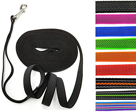 Schleppleine gummiert MIT RUCKDÄMPFER 1m - 30m / 20mm breit/für mittlere und große Hunde MIT/OHNE Handschlaufe (10m MIT Handschlaufe, Schwarz gummiert)