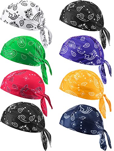 Foaincore 8 Pack Do Rag Skull Caps for Men Sweat Wicking Doo Rags Cooling Helmet Liner Cycling Motorcycle Bandana (Multicolor,Paisley Style)