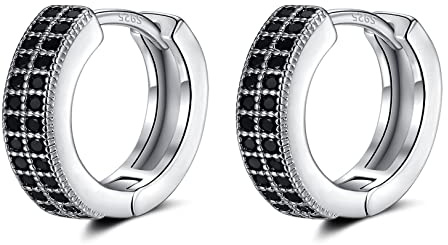 Silber Creolen Ohrringe für Damen Herren | 925 Sterling Silber Post Doppel-Reihe 5A Zirkonia Huggie Creolen Knorpel Helix Ohrringe Piercings Schmuck