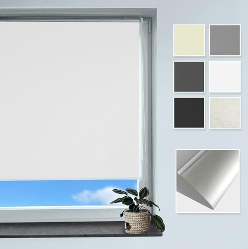 Rollmayer Verdunklungsrollo Thermorollo Klemmfix ohne Bohren, Seitenzugrollo Thermo Rollo für Fenster und Tür (Thermo-Weiß - 110 x 220 cm - BxH)
