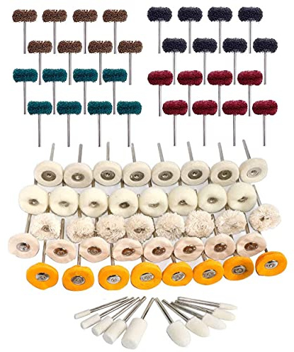 BONFQERT 82PCS 1Inch Polishing Kit, Buffing Kit - Professional Wool Fabric Cotton Kit (50PCS) & Abrasive Set (32PCS) Mounted 3mm Shank for Rotary Tool Accessories
