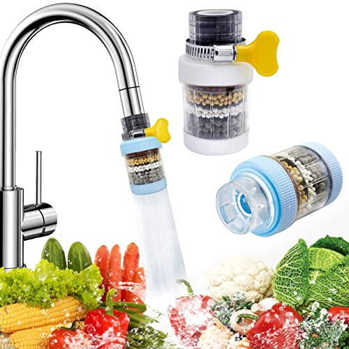 Faucet Tap Water Filter, Uooker 2 Pcs Activated Carbon Kitchen Tap Filter, Removes Chlorine Fluoride Heavy Metals Hard Water Softener Water Sink Faucet Filter for Home Kitchen Bathroom Shower Hose