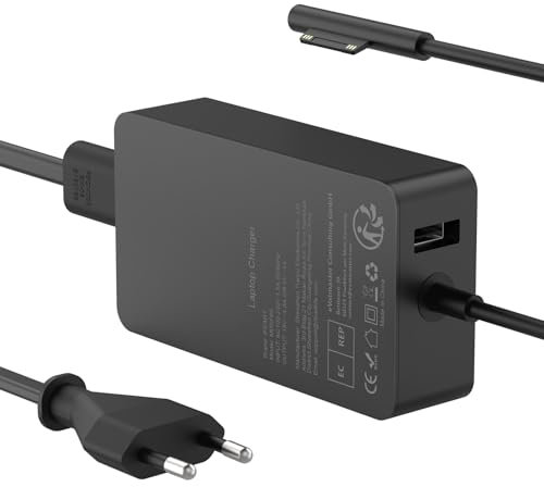 Cargador 65W 15V 4A Adaptador de Corriente para Microsoft Surface Pro 11/10/9/8/Pro 7/7+/6/5/ 4/3/X, Go 4/3/2/1, Surface Laptop 7/6/5/4/3/2, Book 3/2/1, con Puerto USB