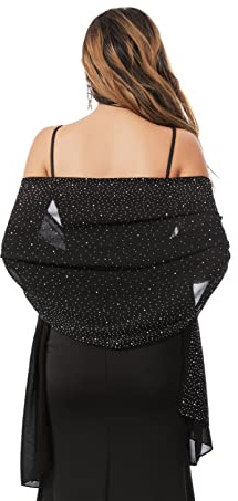 Gzcvba Chiffon Shawls Scarves Wraps for Bridal Wedding Party Evening Dress and Special Occasion Dresses Women Large Sparkly Shawl (Black C, 74.8 * 27.6in)