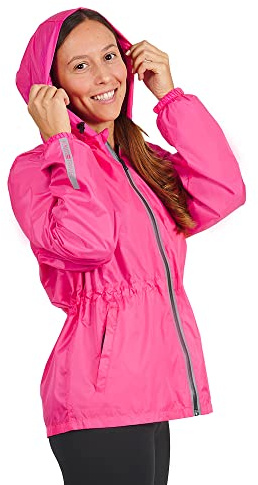 PERLETTI Chubasquero Mujer Cortaviento Ligero con Cremallera - Impermeable Mujer con Capucha Detalles Reflectantes - Chaqueta Trench Deporte Transpirable Waterproof Reutilizable Mujeres