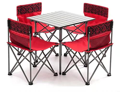 Aluminium-Klapp-Campingtisch mit 4 Stühlen, aufrollbarer tragbarer Picknicktisch mit Tragetasche, Outdoor-Indoor-Esstisch für Camp, Wandern, Strand, Grillen, Küche (Color : Red) little surprise