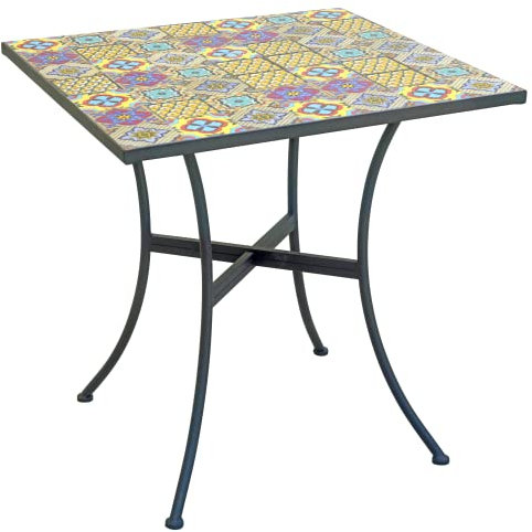 Gruppo Maruccia - Tavolo da Giardino Quadrato con Piano in Mosaico di Ceramica - Per Casa, Bar, Ristoranti - Misura 70 x 70 cm