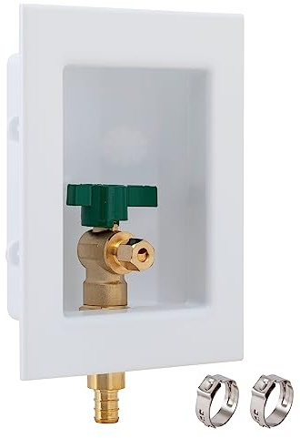 SUNGATOR Ice Maker Outlet Box, 1/2 Inch Pex Crimp Inlet x 1/4 Inch OD Compression Outlet, Ice Maker Valve Wall Box with 2 Crimp Rings