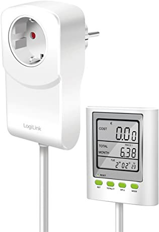 LogiLink EM0006 Energiekosten-Messgerät mit CO2-Emissionsberechnung &Verlängerungskabel, Weiß