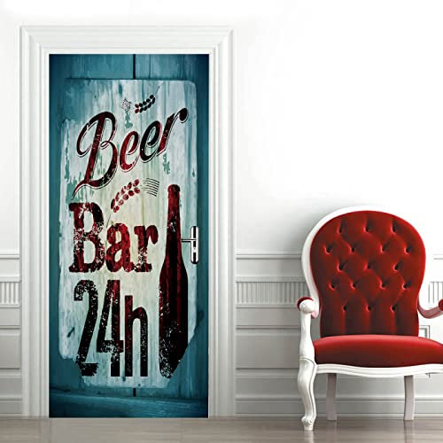 Türaufkleber selbstklebendes Türbild Bier-Bar Fototapete Türfolie Poster Tapete Wandaufkleber Wandbild Tapete DIY Büro Wohnkultur Poster Dekoration B100 x H200cm