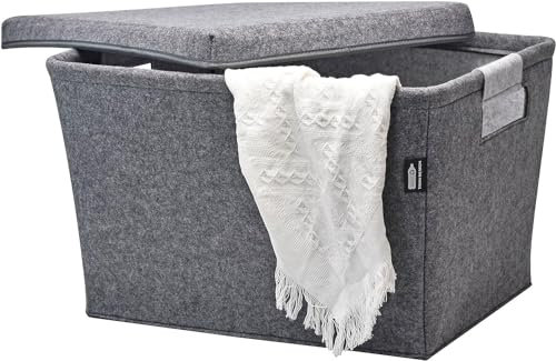 Tanndesign Wäschekorb aus rPET Filz 64 L – Wäschesammler mit Deckel & Griffen - Filzkorb Wäschebox für Bad, Schlafzimmer & Waschraum - Aufbewahrungskorb groß, faltbar & nachhaltig (Grau)