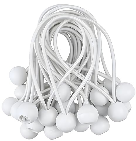 20 pcs SJBAUTYO Spannseile mit Kugel 15cm - Kurze Gummiseile fürs Zelten, Spannen von Planen und als Befestigungsgummi - Expanderschlinge für viele Einsatzzwecke (Weiß)
