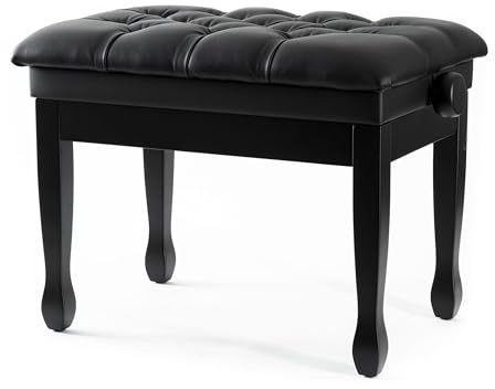 Fame PB-30C BK E-Klavierbank, Höhenverstellbar, Echtleder, Schwarz Matt