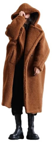 Wvapzxx Lange Ärmel Faux Lammpelz Mantel Frauen Winter Mit Kapuze Plüsch Jacke Übergroße Flauschige Jacke Dicke Warme Mantel, Khaki 9-Haar, 48