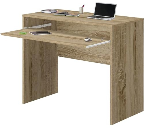 Avilia Platzsparender Schreibtisch, Holz, Ausziehbare Tischplatte Braun, ND