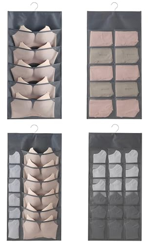 logei Unterwäsche Organizer Hängend，BH Schrank Organizer Doppelseitig Aufbewahrung Netztaschen mit 45 Taschen，Faltbar Platzsparend Hängeorganizer Stoff Hängeorganizer für Panty, BH, Krawatten