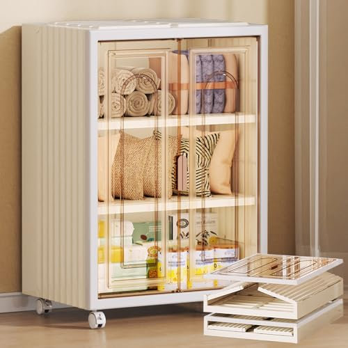 haiorjun Faltbarer Kleiderschrank Klein, Kleiderschrank Regalsystem Weiß, Sschlafzimmerschrank, Mobiler Wardrobe Closet auf Rollen, Kinder Kleiderschrank Mobiler mit Verstellbare Regal (3 Gitter)