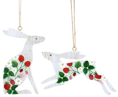 Gisela Graham Liebre de madera blanca de fresas para decoración de Pascua, juego de dos