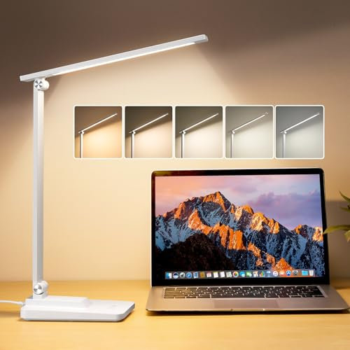 Lampe LED de Bureau 3 Luminosité 5 Couleurs, Portable Pliable, Tactile, Dimmable pour Enfant et Lecture, Déco