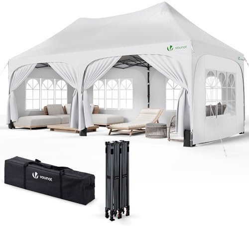VOUNOT® 3x6m Pavillon Wasserdicht mit 6 Seitenwänden, Faltpavillon Stabil, Partyzelt Winterfest, UV-Schutz 50+, Gartenzelt Faltbar mit 6 Sandsäcken und Tragetasche, Weiß