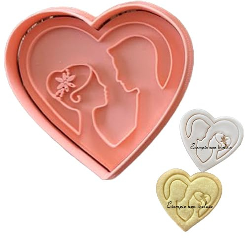 Tagliabiscotti.it - Cookies Cutter Silhouette sposi in cornice a cuore - - Matrimonio - Fidanzamento - Cookies Cutter - Formina per Biscotti e PDZ - Stampo + Cutter - 7cm x 7cm