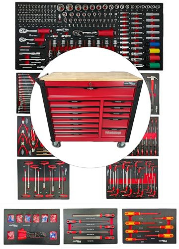 Kraftwelle Werkzeugwagen XXL + Werkzeug +12 Schubladen mit Soft Close Mechanik| 457 Teilig | Abschließbar | Davon 10 mit Werkzeug | | Werkstattwagen Werkzeugkasten Werkzeugkiste